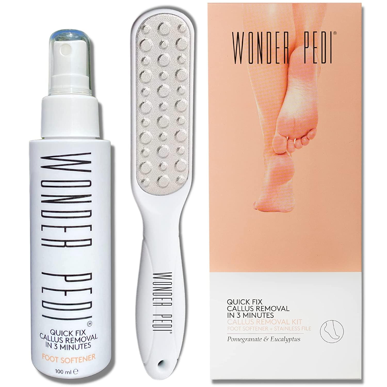 Removedor de callos – Tres minutos de fijación rápida – Escofina de lima de pies – Exfoliante instantáneo de pies Suavizante exfoliante Peel Spray, lima para talones y callos – Tratamiento de pedicura