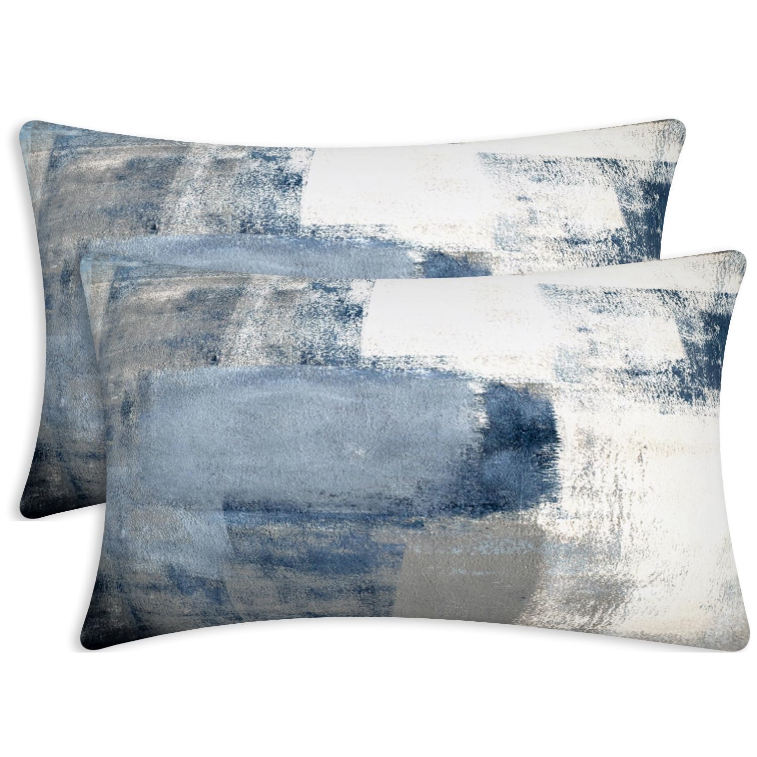 Alricc Lumbar Throw Pillow Covers,Pack of 2 Soft Velvet Decorative Cushion Cover for Sofa Bedroom Car (12X20 inch, Blue and Grey)