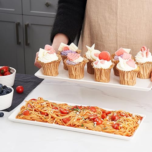 Miniatura 3 de DOWAN Juego de 4 platos rectangulares de 14.5" - Bandejas largas para servir sushi, pasta, papas fritas, aperitivos, pastel - Plato llano