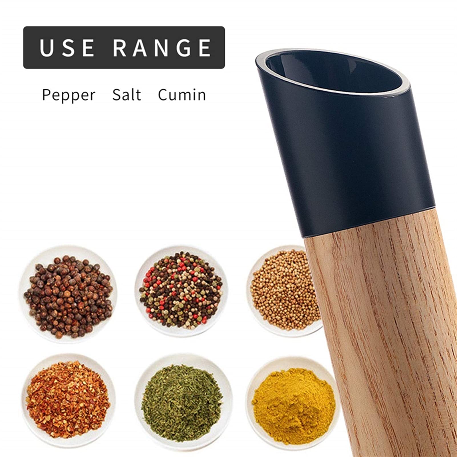 caihuashopping Salz und Pfeffermühle Hölzerne Salz- und Pfeffermühle hölzerne Pfeffermühlen mit Einstellbarer keramischer Rotor-Handheld-Gewürz-Küche BBQ Werkzeuge (schwarz und weiß) Pfeffermühle