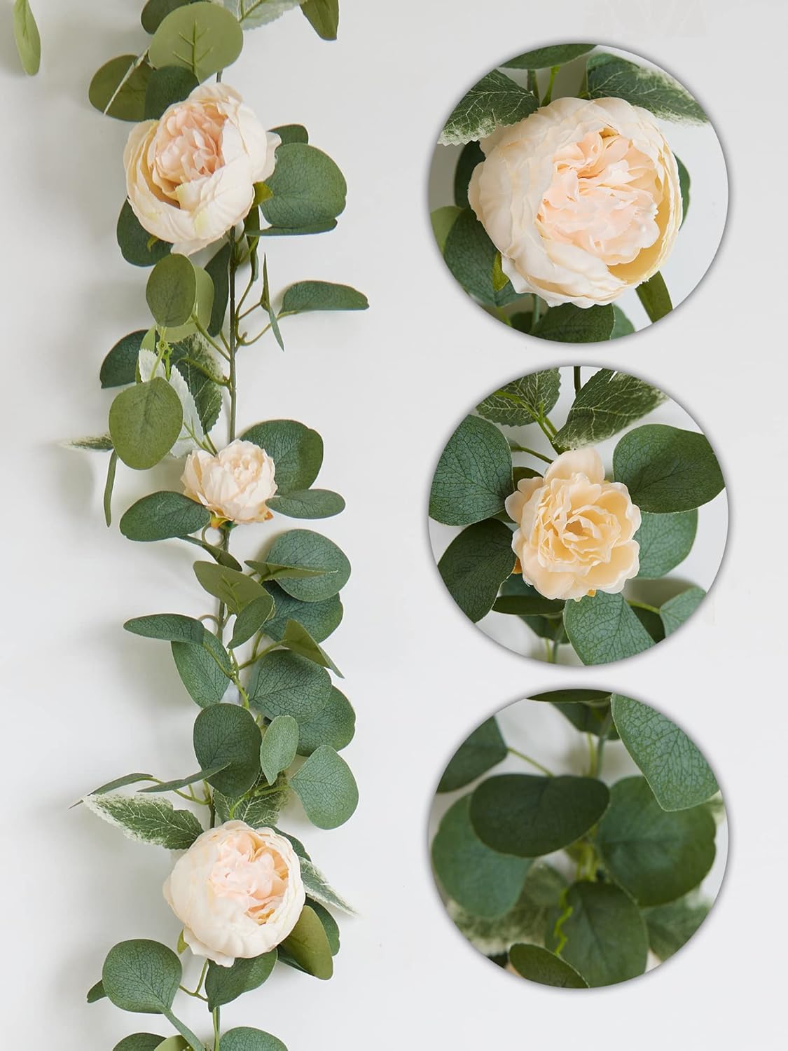 MISSPIN 2pcs Artificial Flowers Garland Spring Eucalyptus Garland Vintage Fake Flower Peony Rose Vine Greenery Decorative Wall Hanging Plant for Wedding Arch Door Arrangement Party Decor - Image 2