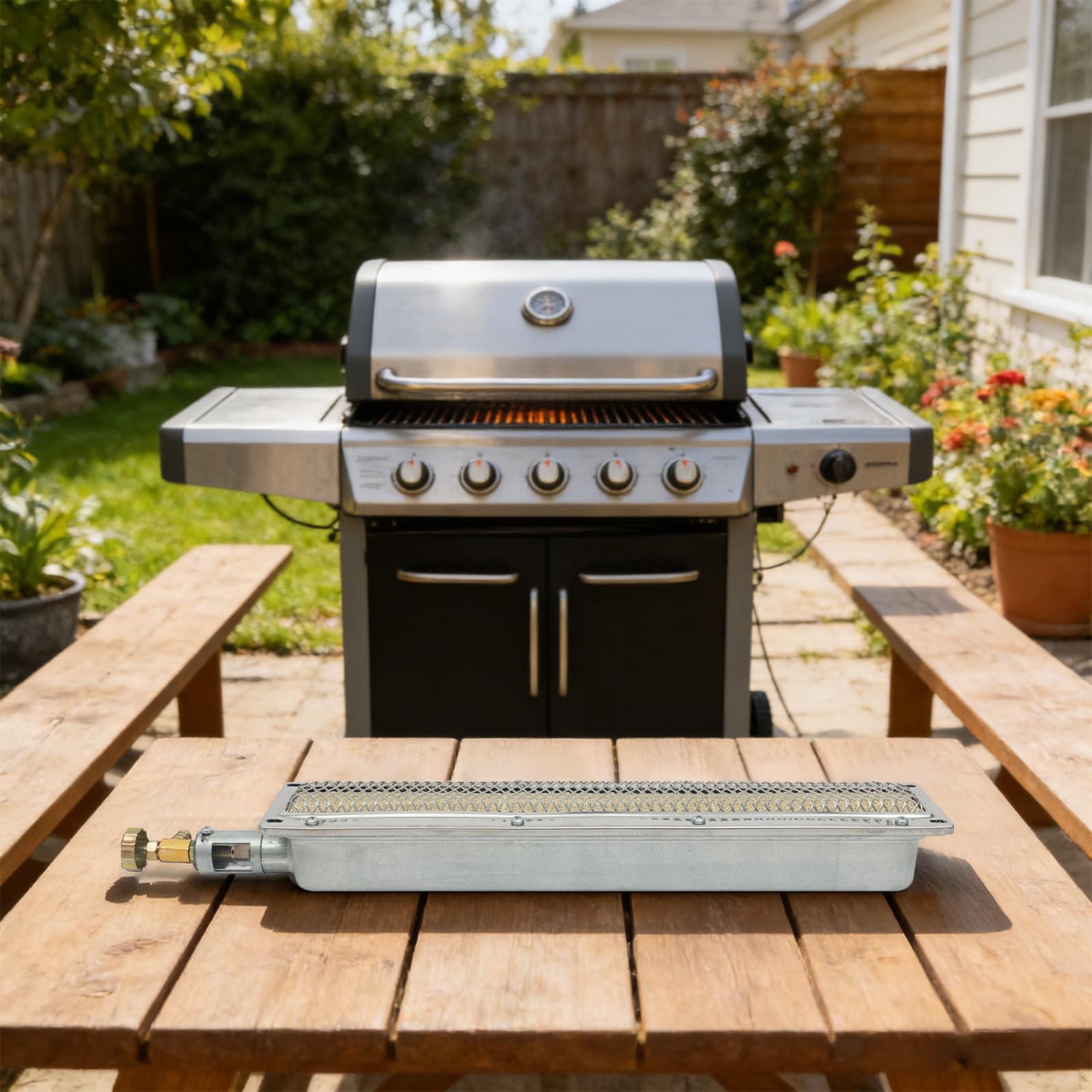 Quemador de infrarrojos para barbacoa, 50 x 8 x 5,8 cm, quemador lateral por infrarrojos para barbacoa de gas, quemador de gas, elemento calefactor para restaurantes de carne, comidas, tiendas