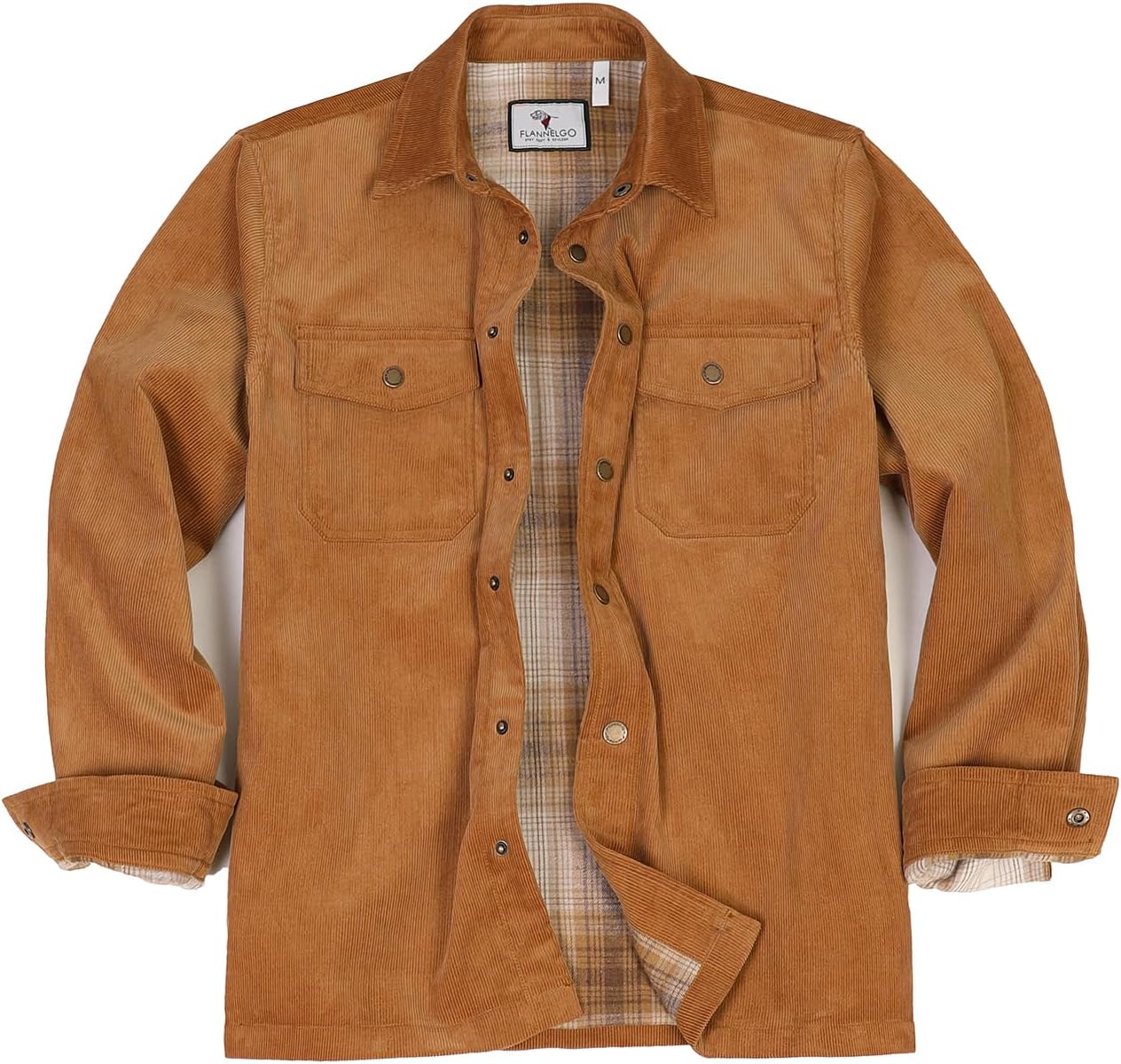 Men's Corduroy Shirts Jacket with Full Flannel Lined,Snap Button Down Vintage Fall Outerwear Coat,100% Cotton