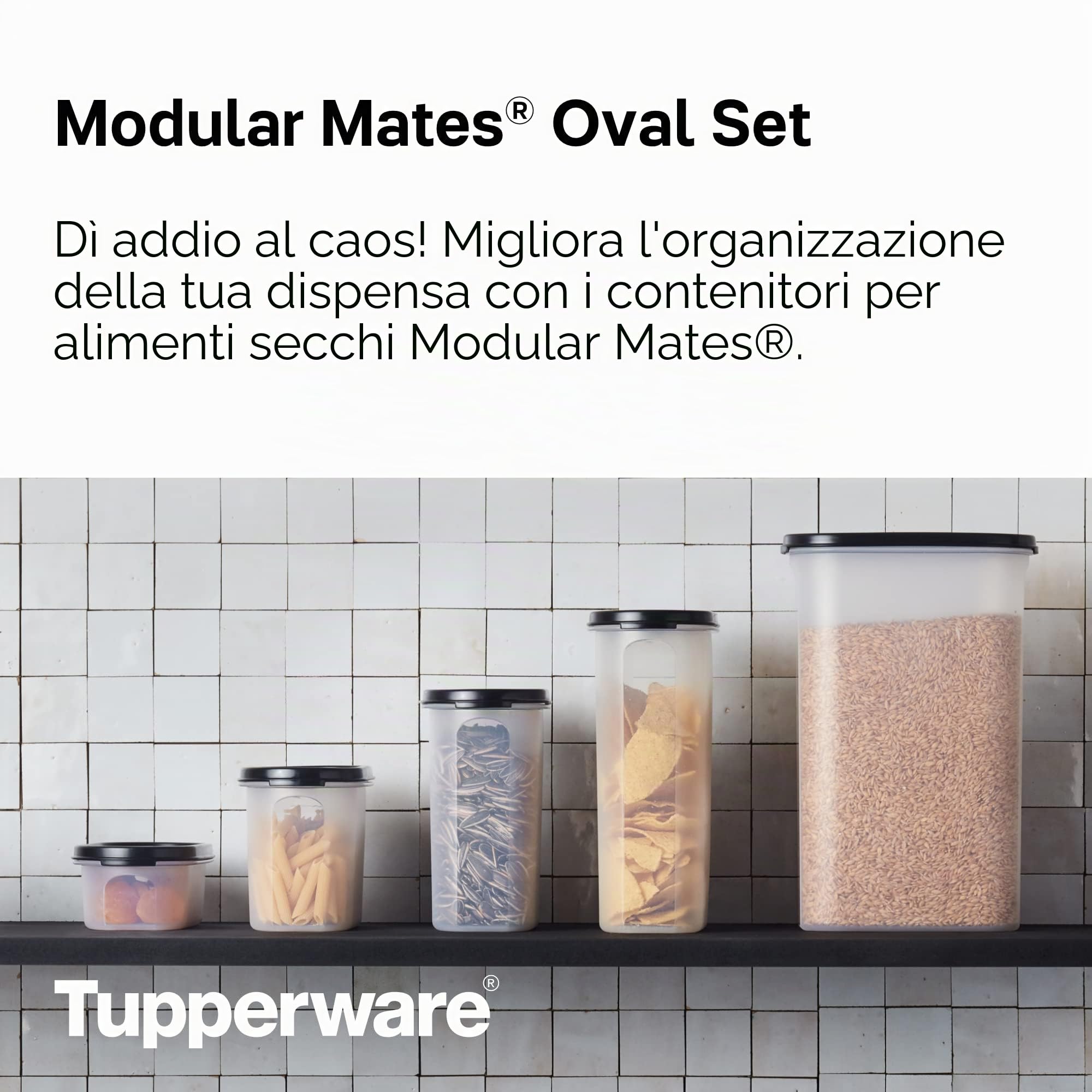 Tupperware Brand Modular Mates - Set di 5 contenitori ovali per alimenti secchi con coperchi (2, 4, 7, 9 e 12 tazze) – ermetici, lavabili in lavastoviglie e senza BPA