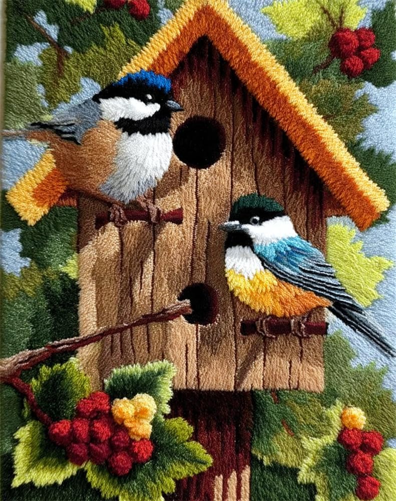 Kitquiver Animal Diy Latch Hook Rug Kits For Beginners Adults,Birds And Birdhouses,Latch Hook Rug Kits Carpet Making Crafts Diy Craft Gifts