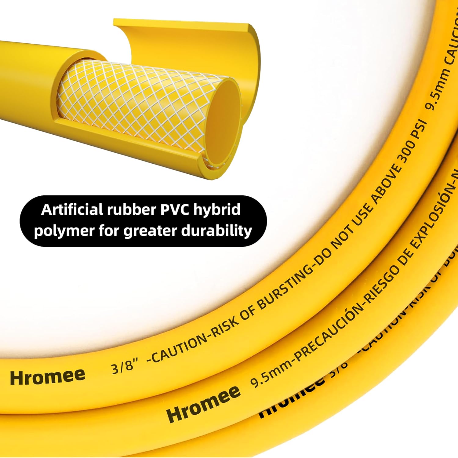 Hromee Hybrid Lead-in Air Hose 3/8 Inch x 6FT with 1/4"NPT Quick Coupler and Plug 300PSI Yellow Whip Compressor Hose Short