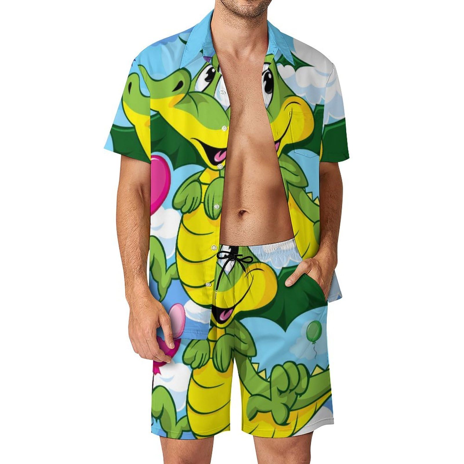 Ensemble chemise hawaïenne et short homme avec motif dinosaure - 8