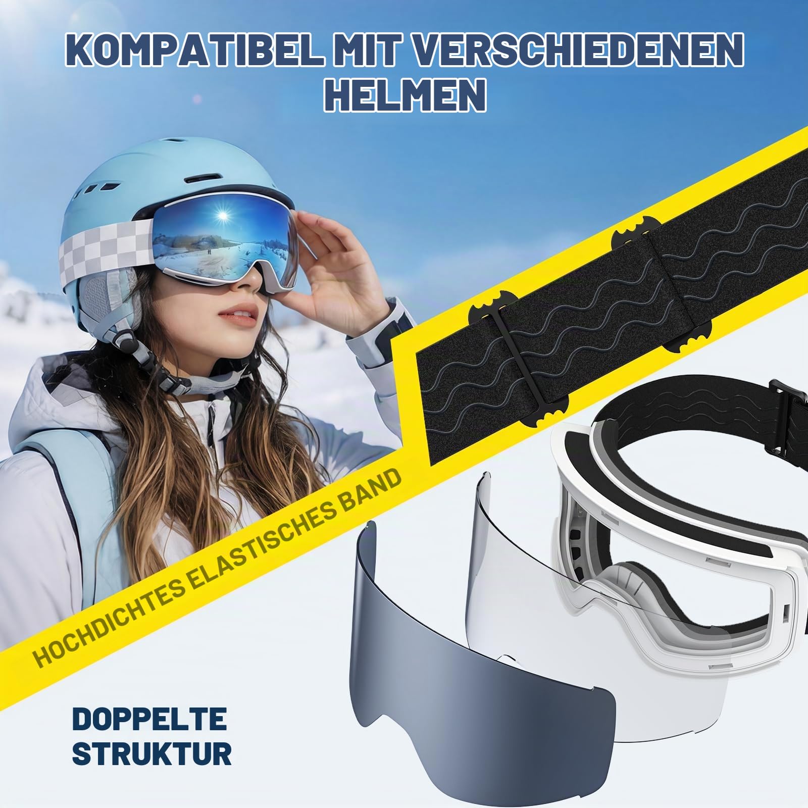 Skibrille OTG, Skibrille Snowboardbrille für Damen und Herren mit 2 Magnetische Wechselglas, Anti-Nebel Snowboard Brille Ski Goggles UV-Schutz für Herren Damen Teenager, Ski & Snowboard