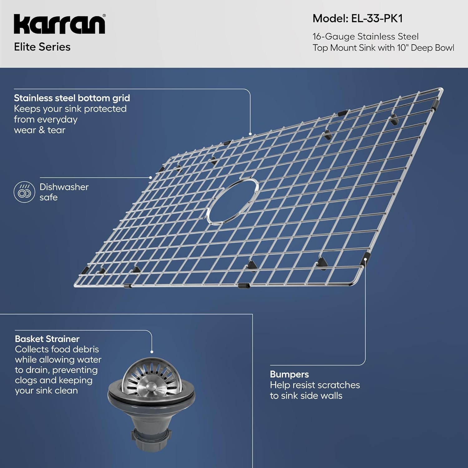 Karran EL-33-PK1 33" Top Mount Single Bowl Stainless Steel Kitchen Sink