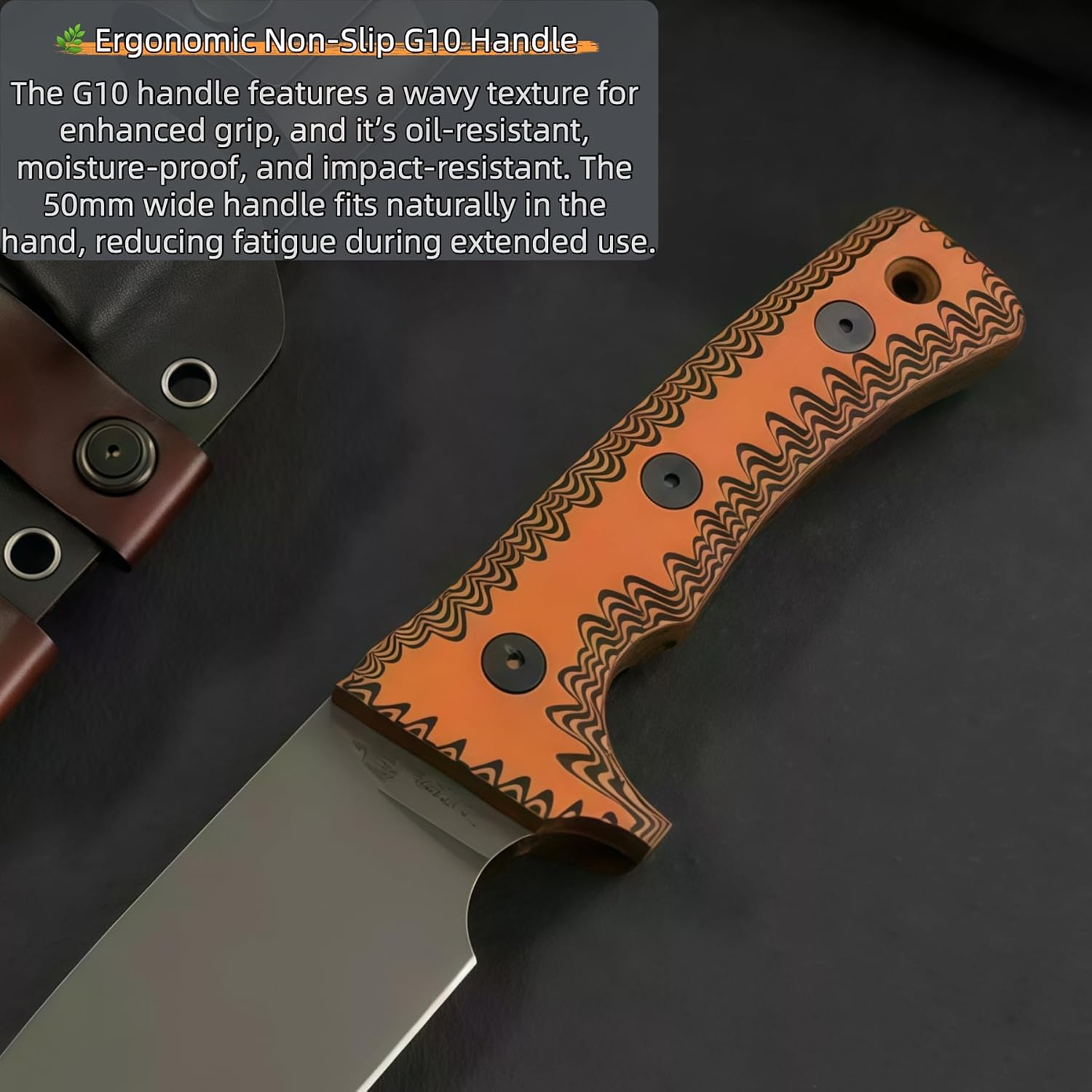 Hunting Knives, Fixed Blade Knife - 8Cr14Mov Steel (60 HRC), Titanium-Plated Blade, Fixed Blade Knife, Wavy G10 Handle, Premium Leather Sheath, Camping Knives & Tools, Outdoor Gear, Gifts for Men