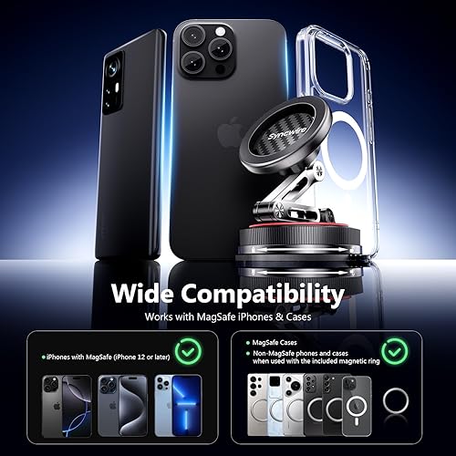 Miniatura 4 de SYNCWIRE Soporte de coche MagSafe 3 ejes Nano adhesivo gel + fuerte ventosa soporte magnético de teléfono para tablero y parabrisas, 360 ajustable