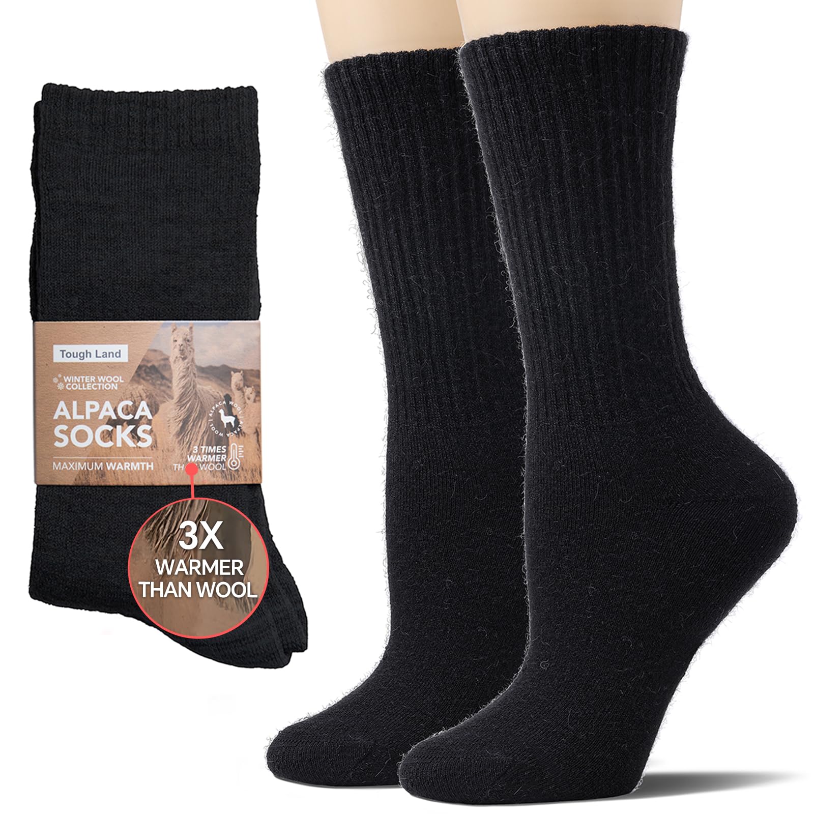 Toughland - Calcetines de lana de alpaca para hombres y mujeres, sin picazón, calcetines cálidos para clima frío, senderismo
