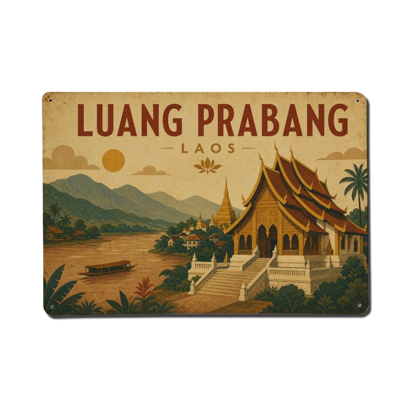 Metal Tin Sign Vintage Travel Laos Luang Prabang