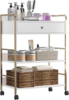 Waktavel Salon Rolling Trolley with Lockable Wheels Barber Cart Storage Drawer Shelf Mobile Hair Station Cabinet for Beaut...