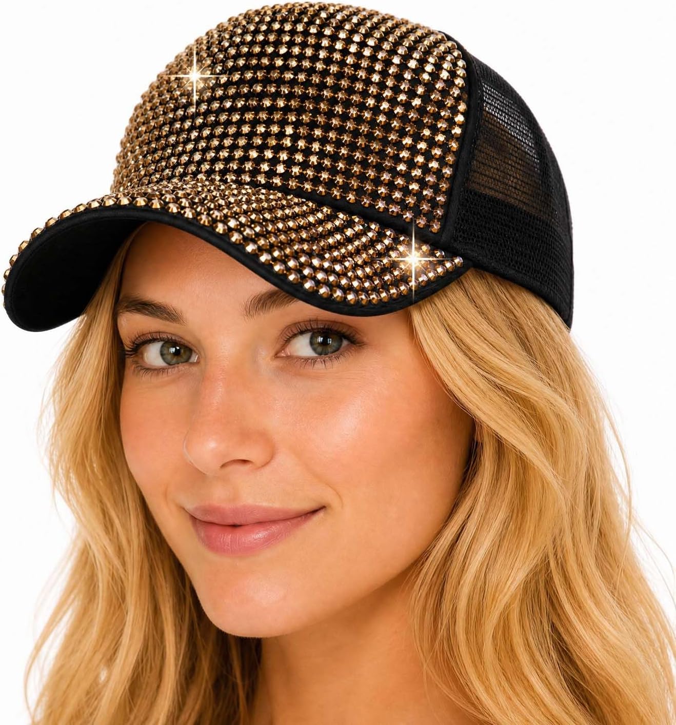 Bling Rhinestone Mesh Visor Cap, Canvas Baseball Cap for Women Adjustable Visor Hat Sparkle Denim Sun Hat Outdoor