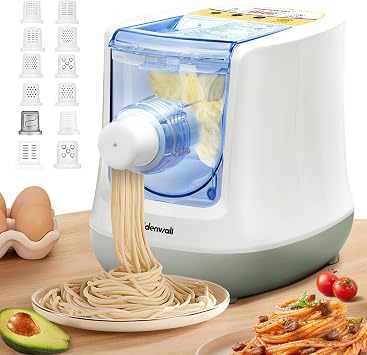 CGOLDENWALL Automatic Pasta Maker Machine Electric, Digital Control with 12 Shape Discs for Homemade Noodles, Spaghetti, Fettucine and Penne, Up to 650g Flour, White, 260w 110V, US Plug