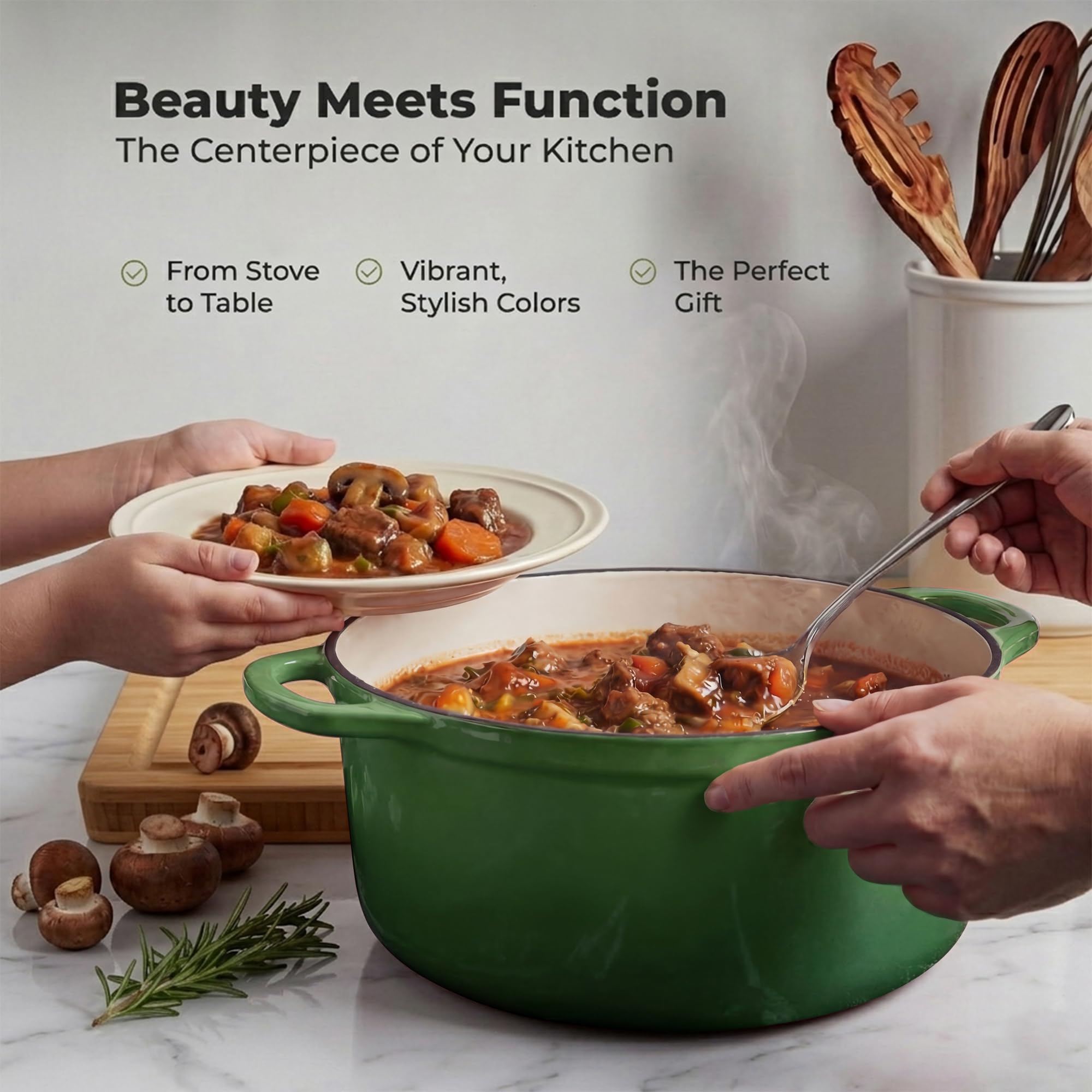 Zulay Kitchen Horno holandés de hierro fundido esmaltado de 6 cuartos con tapa, durabilidad premium y apto para horno hasta 260.0 °C, utensilios de cocina resistentes perfectos para hornear pan