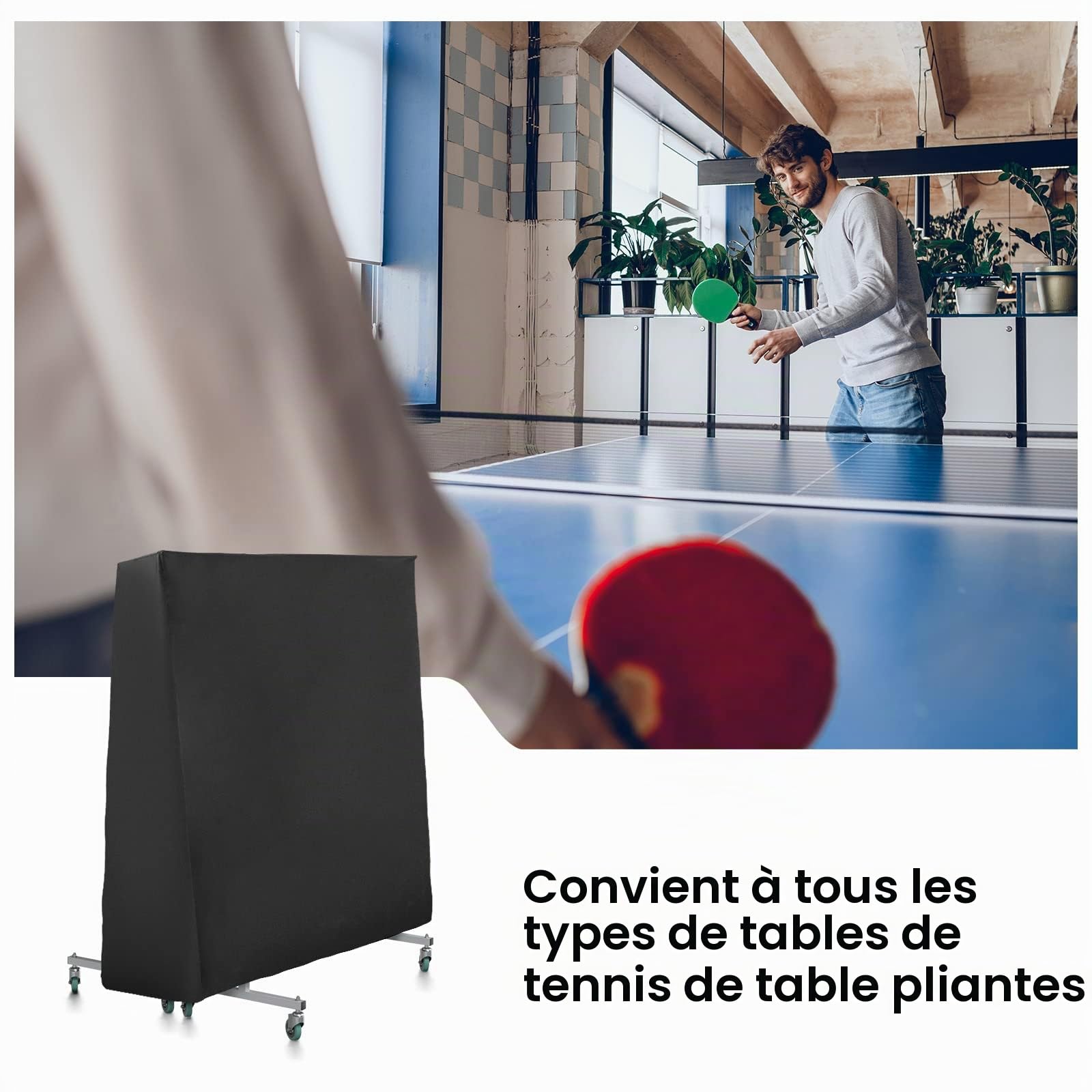 Couverture de Table de Ping Pong,GUANJUNE Housse de Table de Ping Pong Étanche pour Extérieur et Intérieur, Anti-UV & Coupe-vent (165 × 70 × 185cm)