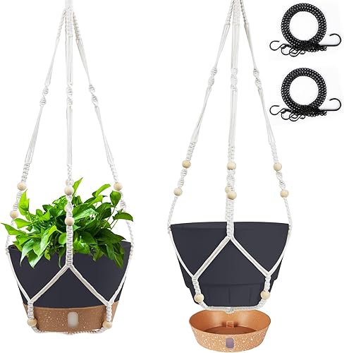 CHINGLAK Macetas colgantes de 10 pulgadas para plantas de interior y exterior, paquete de 2 macetas colgantes de riego automático con agujeros de