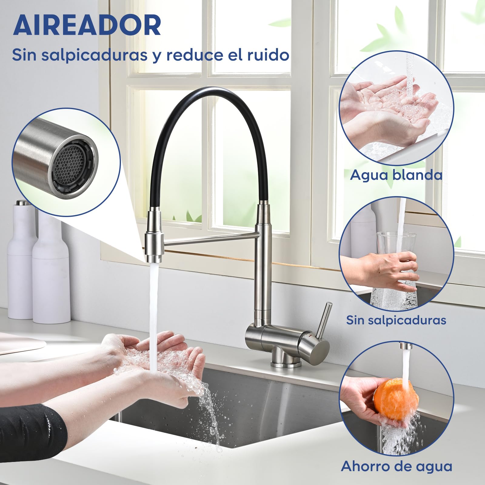 Grifo de Cocina Plegable Acero Inoxidable 304 Giratorio 360° Plata Cepillado