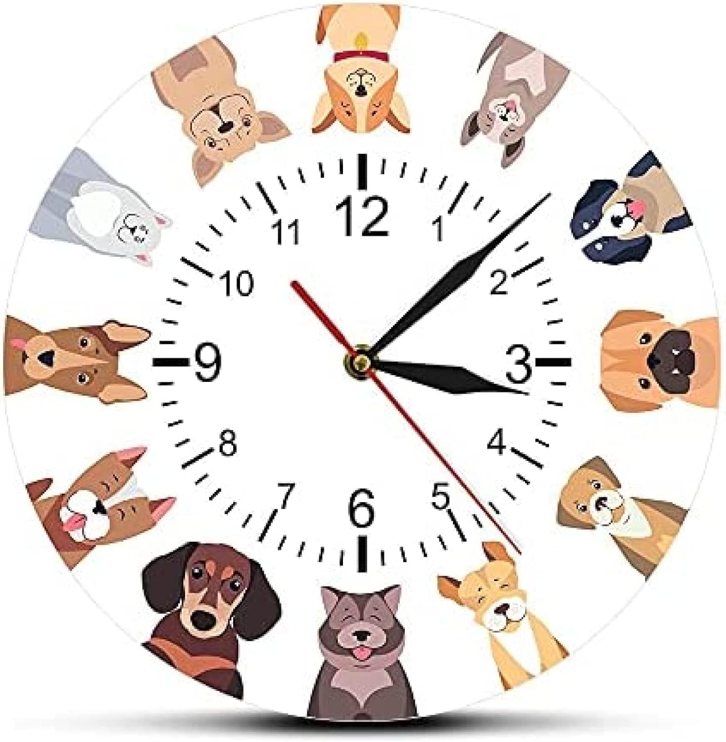 Diferentes Perros de Raza Pura Dibujos Animados Reloj de Pared canino decoración del hogar Fresco Raza de Perro Impreso Arte de Pared habitación Infantil guardería silencioso Reloj de Pared Regalos p