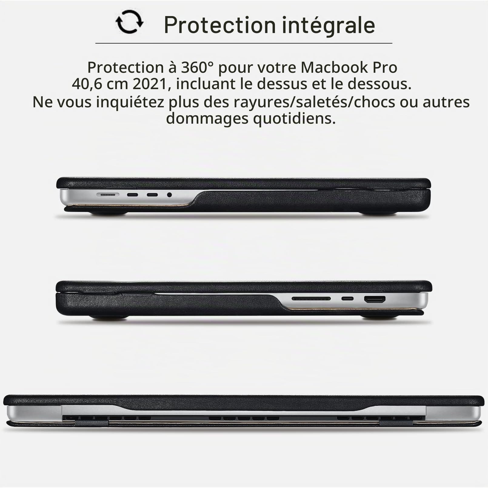 ICARER Coque Étui Cuir pour Macbook Pro 14 2026-2021 M5 M4 M3 M2 M1, Noir