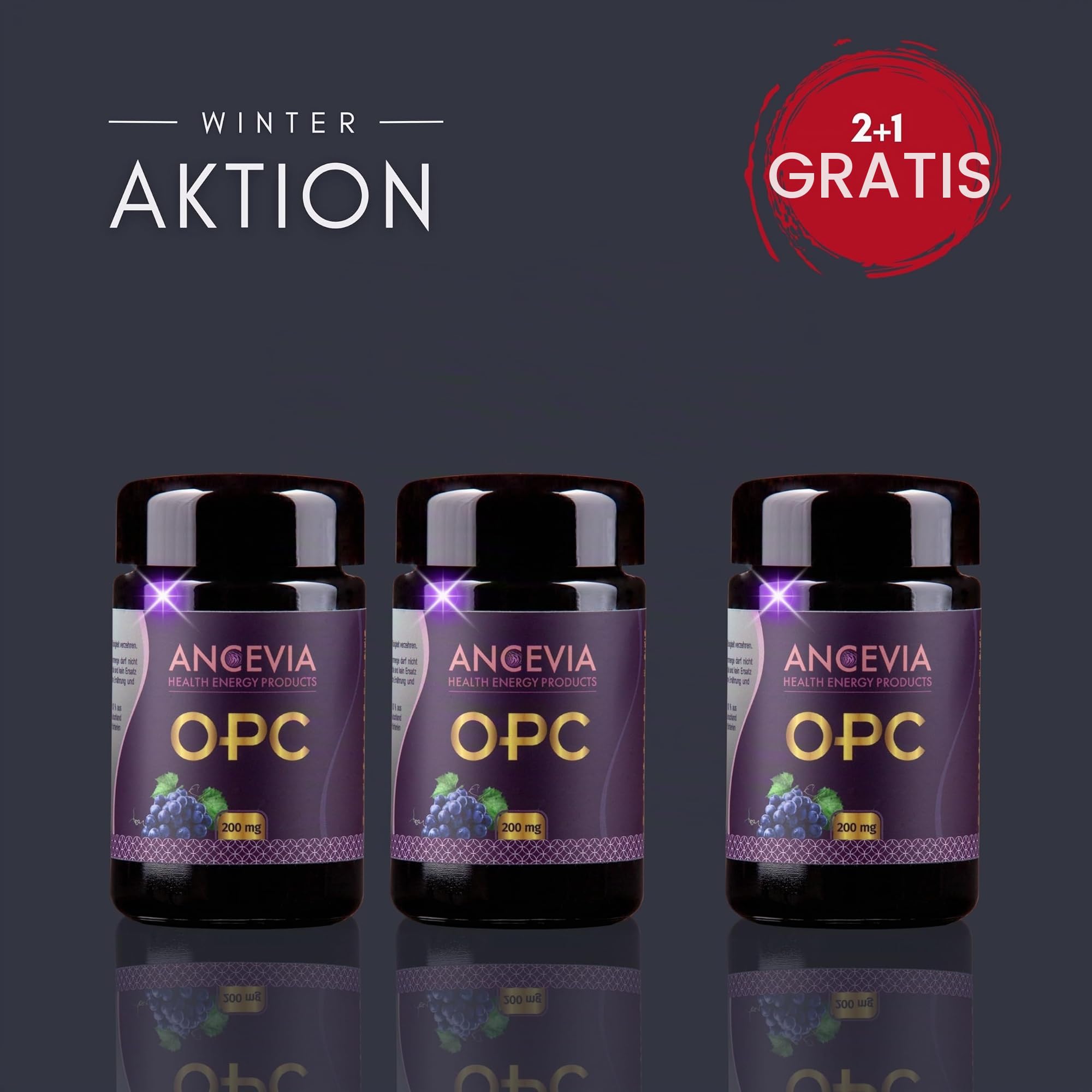 ANCEVIA OPC Traubenkernextrakt – Nahrungsergänzungsmittel – 180 Kapseln (3 x 60) – 200 mg OPC je Kapsel – vegan