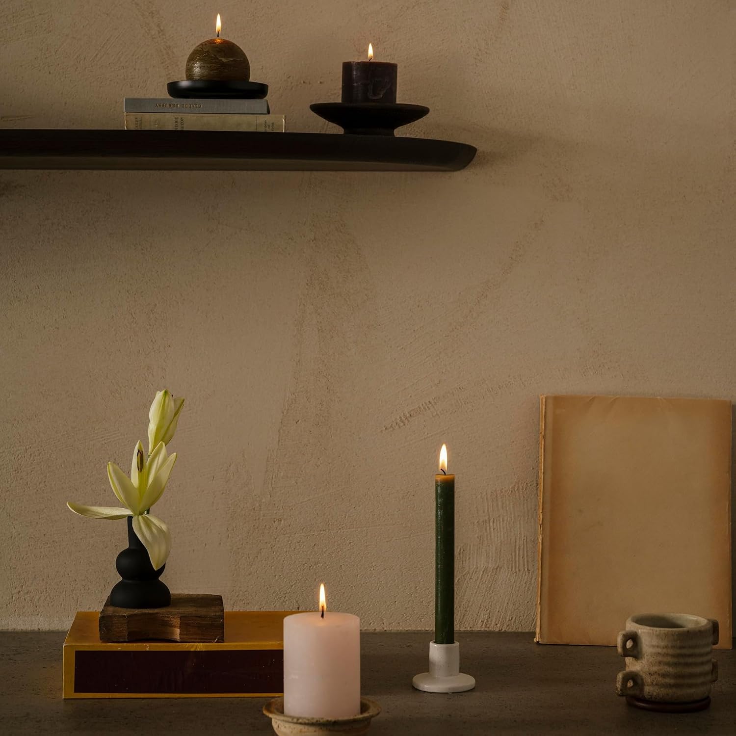 Spaas Rustic Pillar Candle 70/70 mm 25h, Black