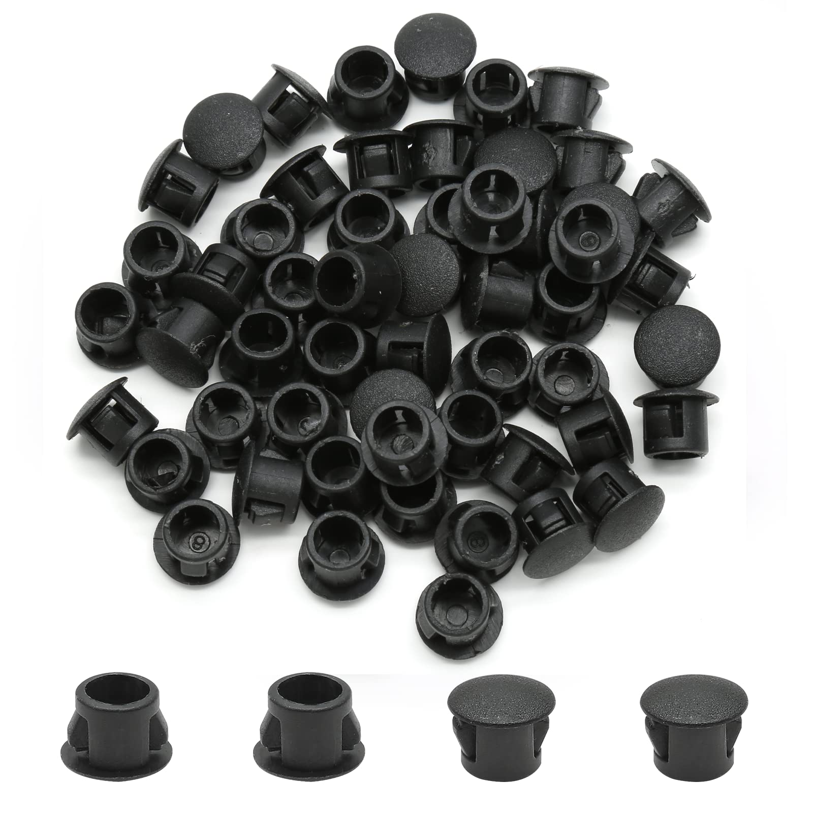 Suiwotin 100PCS 8mm (5/16") Black Hole Plugs Plastic Flush Type Hole Plugs Snap in Locking Hole Tube, Furniture Fencing Post Pipe Insert End Caps (