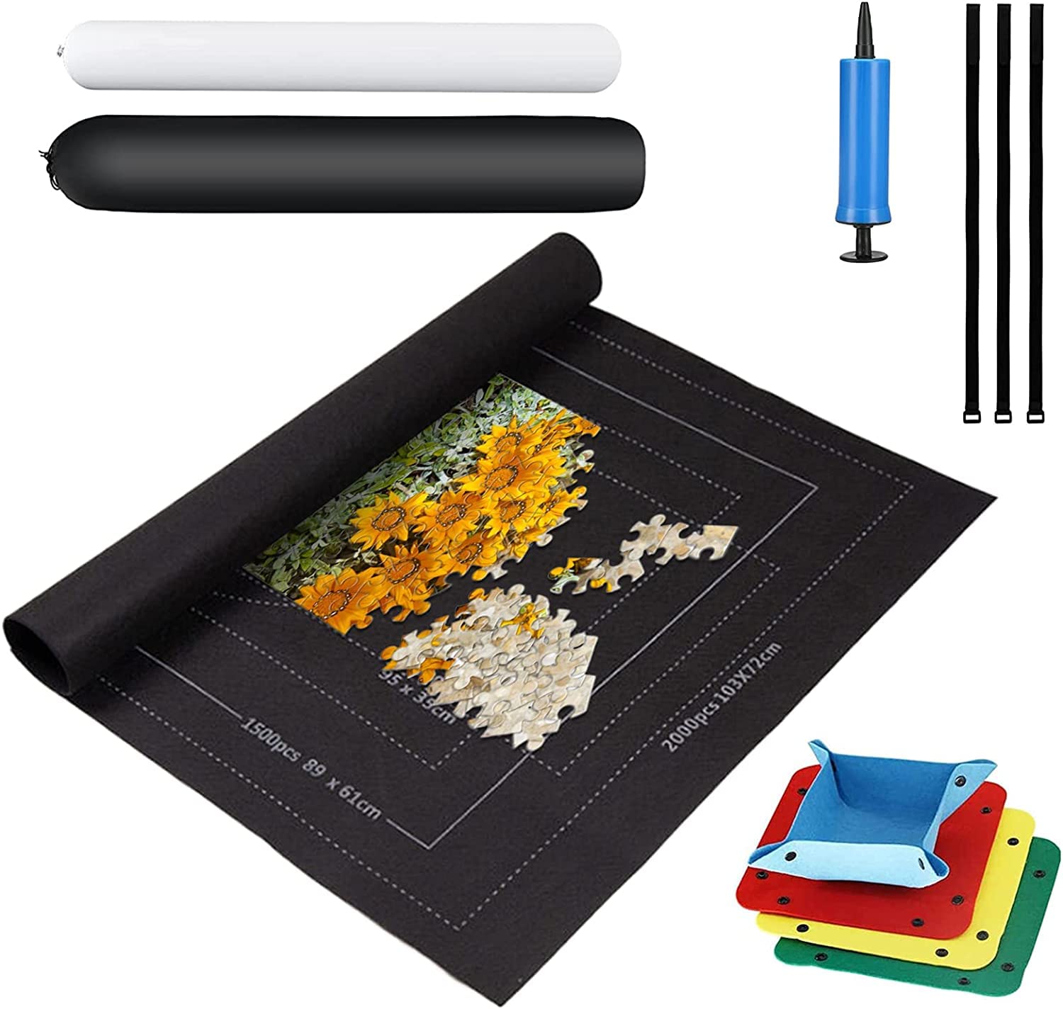 Lenamos Puzzle Mat Roll Up, 2000 1500 500 Pieces Saver Large Puzzles Board for Adults Kids, Storage, and Transport Premium Pump Puzzle Glue Felt Mat Inflatable Tube Cover Keeper Pad Holder Organizer