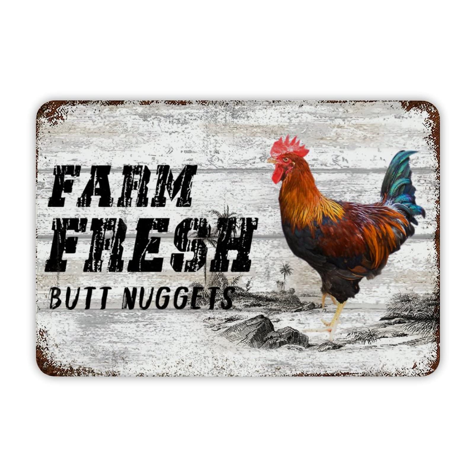 Funny Vintage Metal Sign Farm Fresh Butt Nuggets Aluminum Sign 12x8 inch Metal Tin Sign Retro Wall Door Hanger Decor Sign