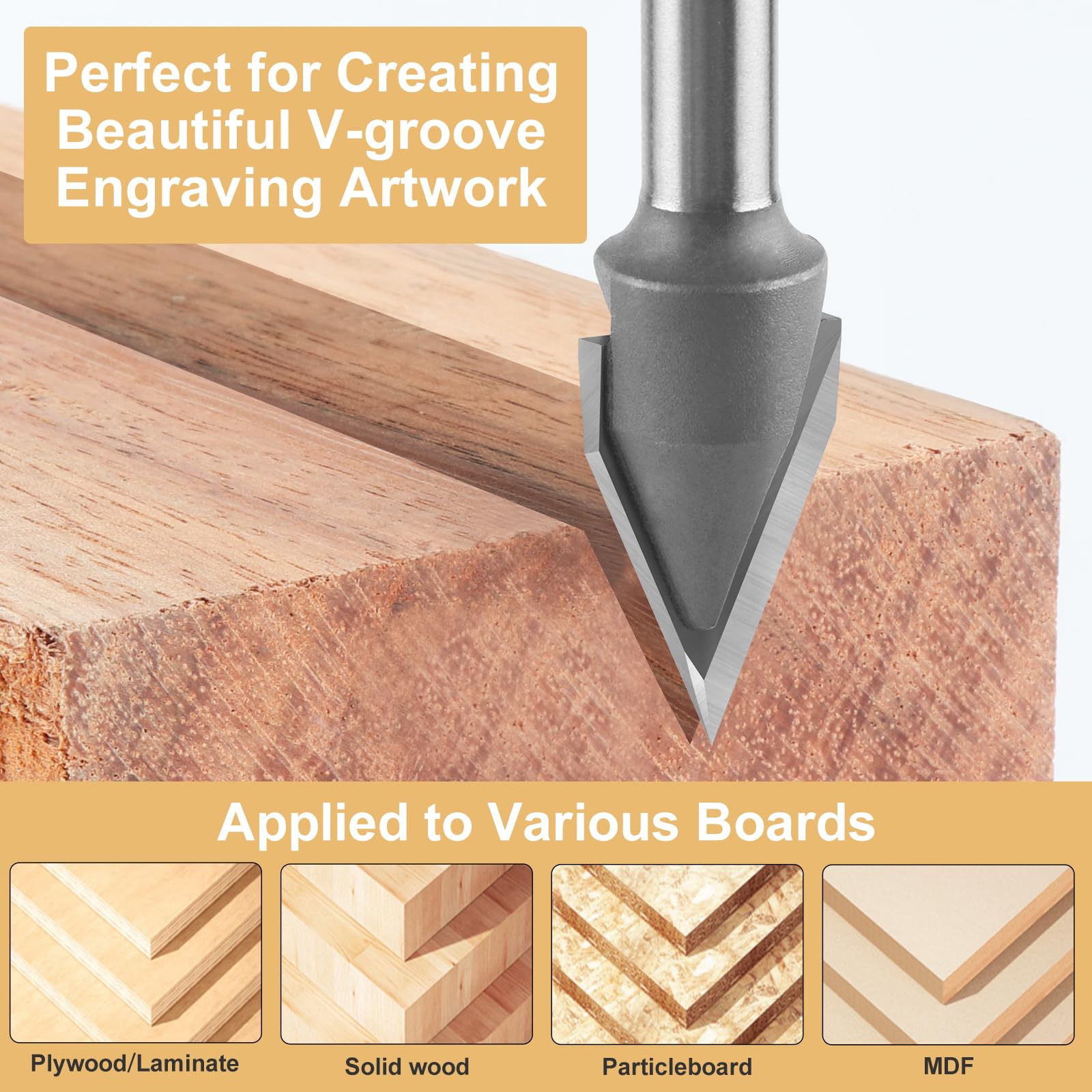 45 Degree V Groove Router Bit - 1/2 Inch Carbide -3