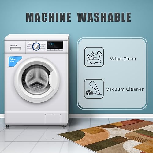 Miniatura 117 de Alfombra retro de los años 70, alfombras de área de 6 x 8 pies, patrón geométrico moderno de mediados de siglo, para sala de estar, dormitorio,