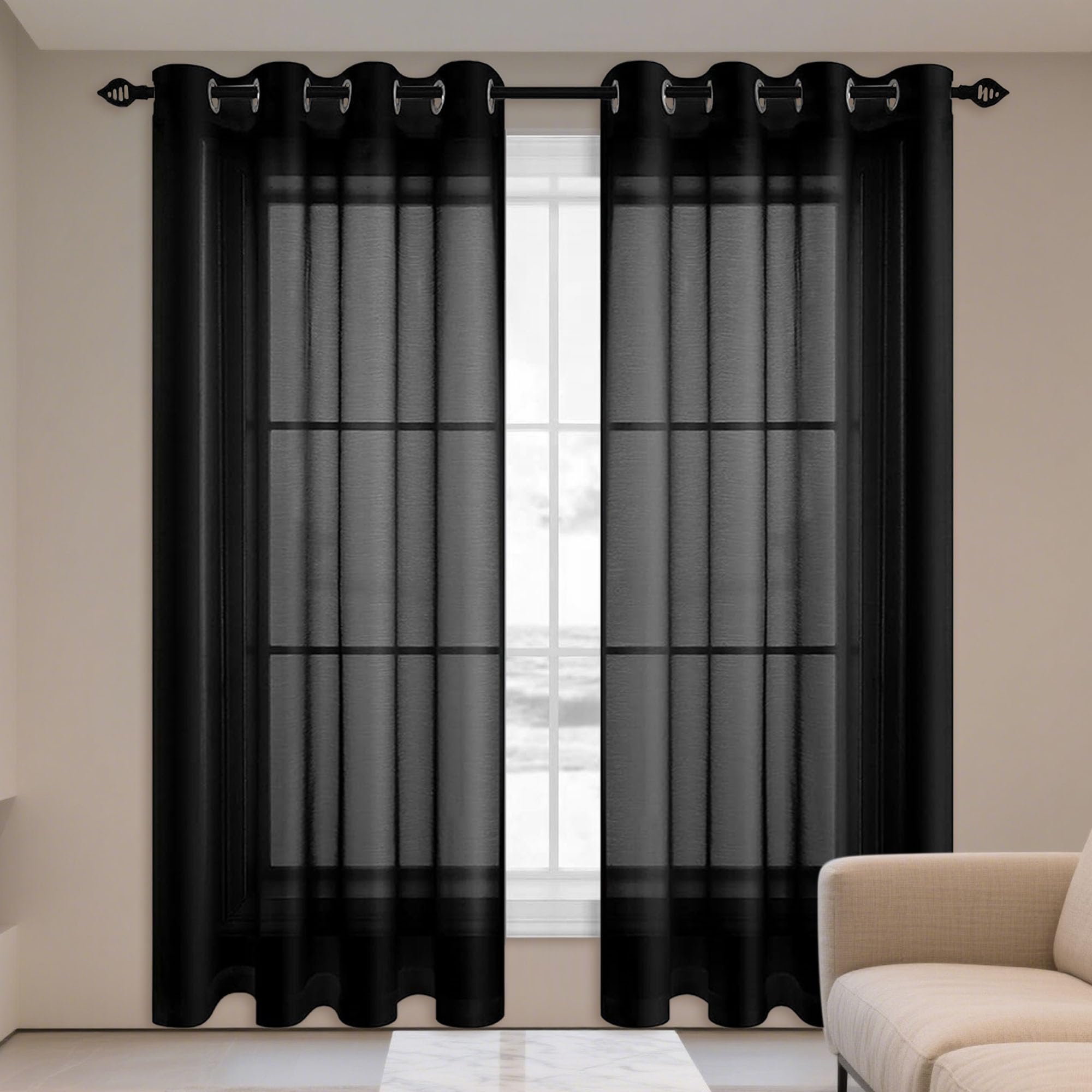 Rideau voilage transparent filtrant la lumière pour baie vitrée