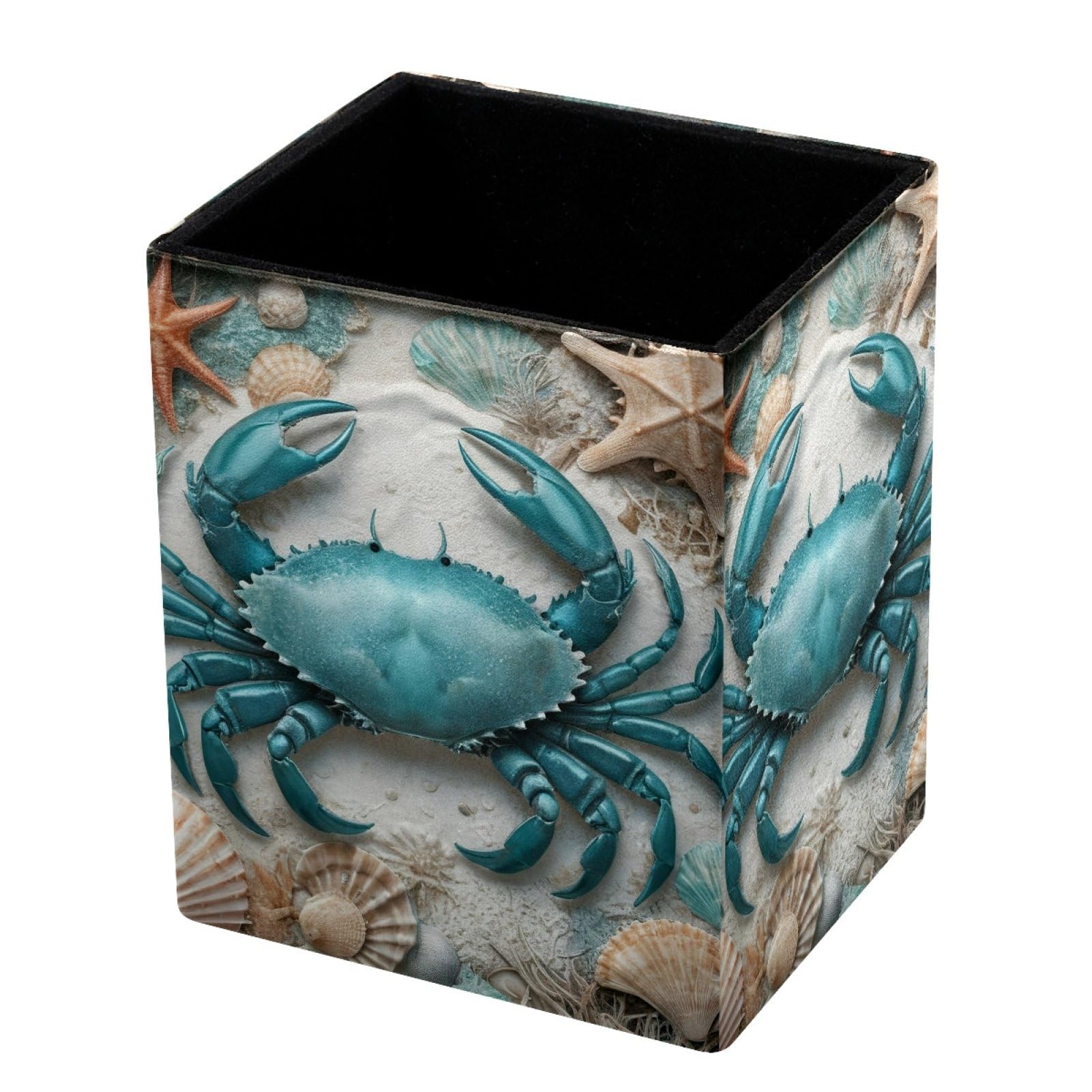 FWJZDSP Teal Crab PU Leather Pencil Organizer, Makeup Brush Holder, Office Decor and Desk Accessories Durable