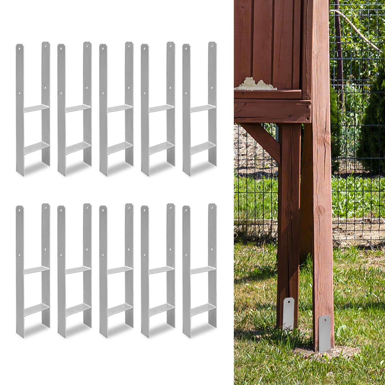 Juego de 10 anclajes para postes en H de 91 x 600 mm, soportes en H para postes de valla y madera, anclajes en H robustos para vallas de jardín, garajes, cenadores y proyectos de construcción