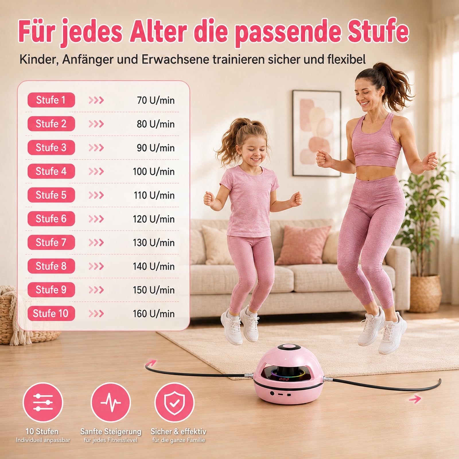 Elektronisches Springseil, Springseilmaschine mit Fernbedienung, Kinder Smartes Springseil, Mit Bluetooth & LED-Display, Trainingsgerät für Kinder und Erwachsene, 10 Stufen Geschw