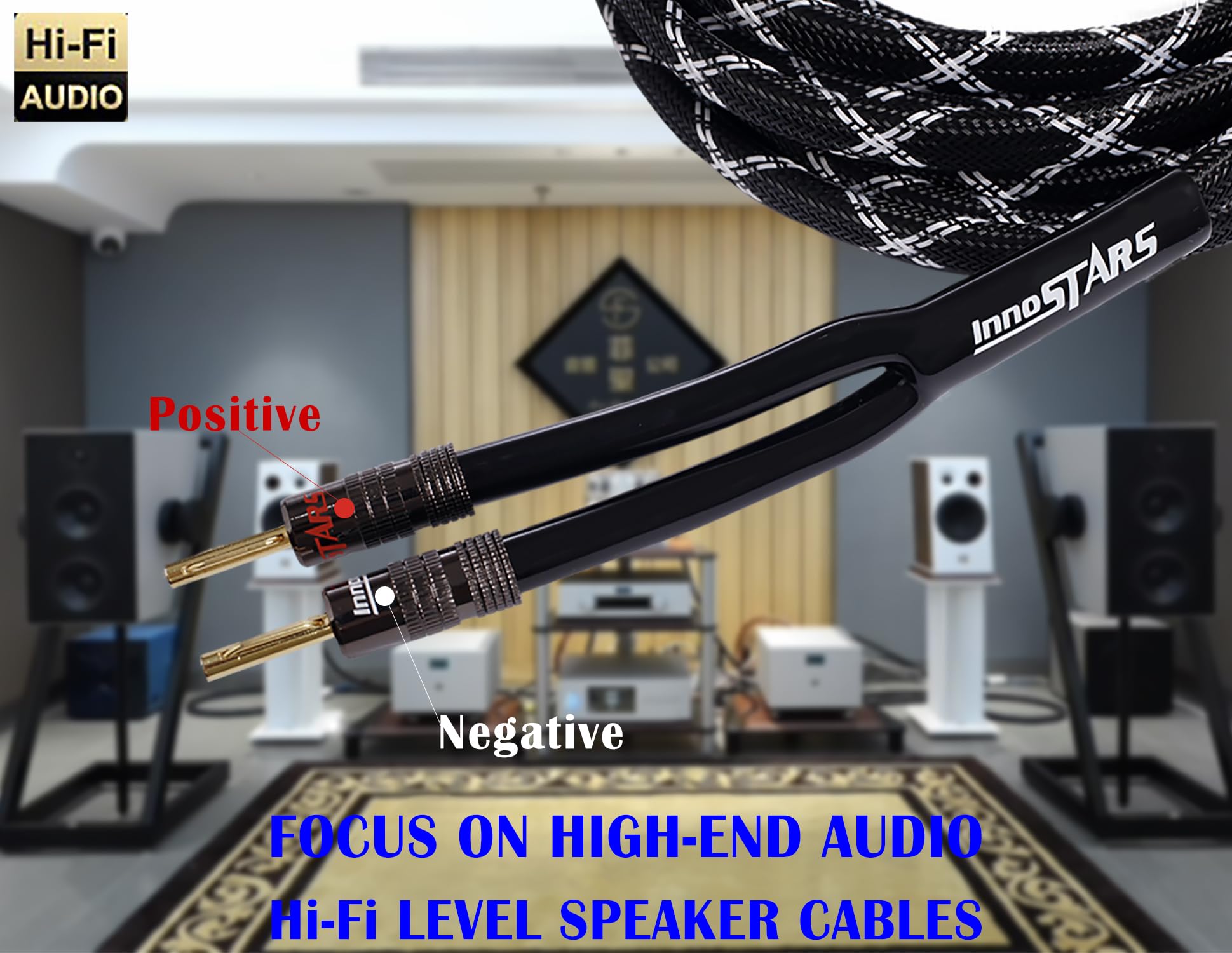Cavo per altoparlanti audio intrecciato di alta qualità, 12 AWG, con connettori a banana placcati in oro 24 K (35 piedi), 2 conduttori, 99,99% rame OFC privo di ossigeno, nero 10,7 m