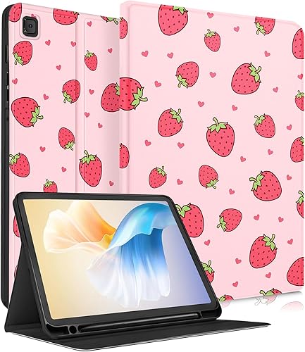 Uppuppy Funda para Samsung Galaxy Tab S6 Lite de 10.4 pulgadas para niños y niñas, folio kawaii femenino, diseño de fresa, funda única para tableta