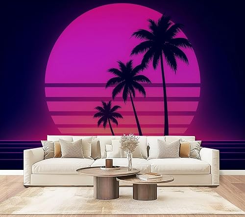 Miniatura 11 de Mural de pared Peel & Stick Sunny Retro Style 3D abstracto paisaje tropical, diseño de moda, papel tapiz autoadhesivo removible, calcomanía de pared