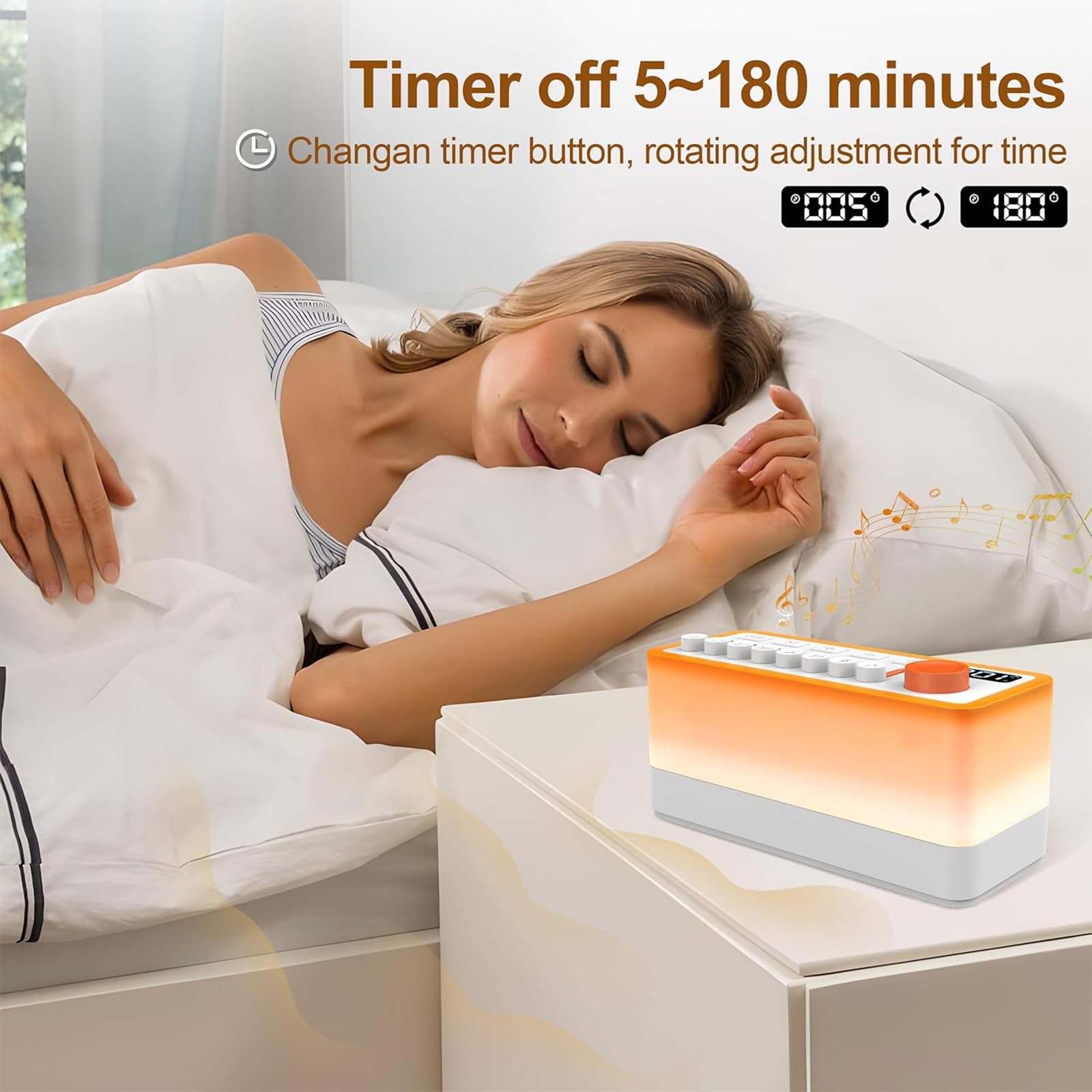 White Noise Machine, Portable Sleep Sound Machine Baby Adult Timer Sleep Aid Sound Machine 8 Nature Sounds Mixer Options Bluetooth Speaker Night Light for Sleeping Bedroom Office Travel