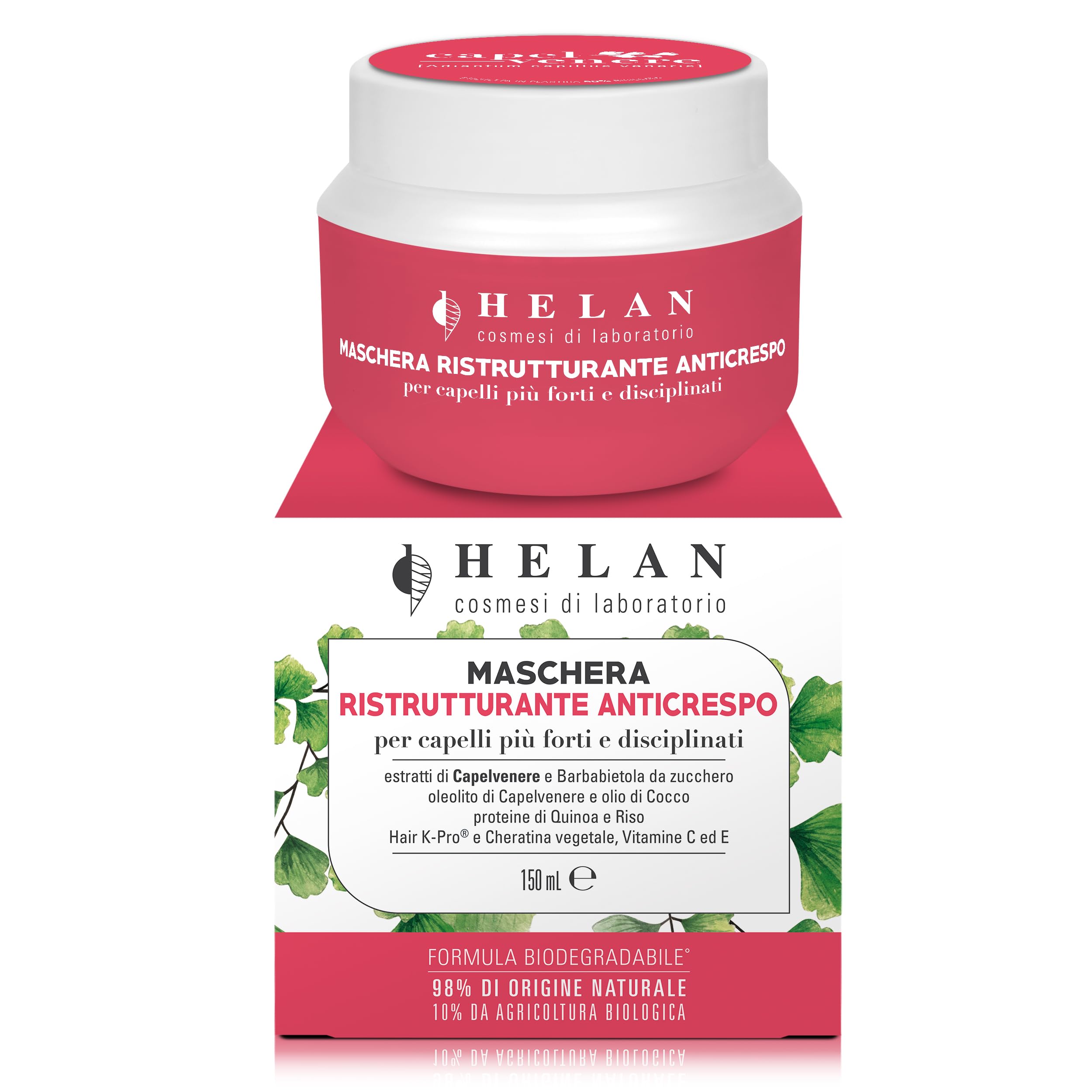 Helan Capelvenere - Restructuring Anti-Frizz Mask for Strong and Manageable Hair, Repairs and Nourishes with Coconut, Organic Quinoa and Rice - Intensive Repairing Protection, Made in Italy, 150 ml