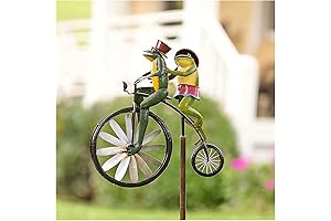 Vivid Arts Decor Cute Frog Bicycle Metal Wind Spinner with Butterfly