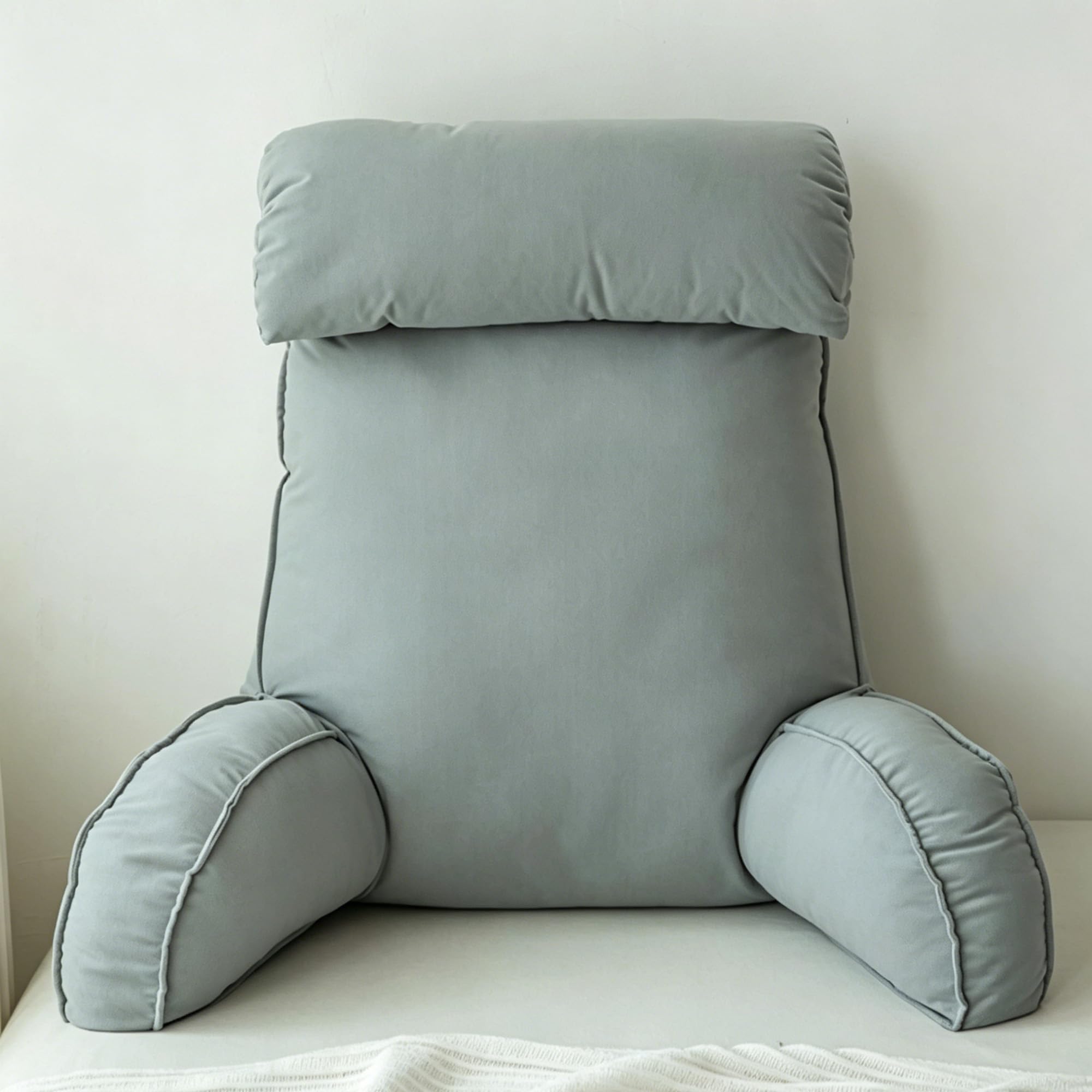 Hruile Cuddle Cushion with Headrest, Reading Pillows for Sitting in Bed Adult & Kids, Back Support Cushion with Detachable Neck Roll, Washable Backrest Support Pillow (75×40×55cm,Light Gray)