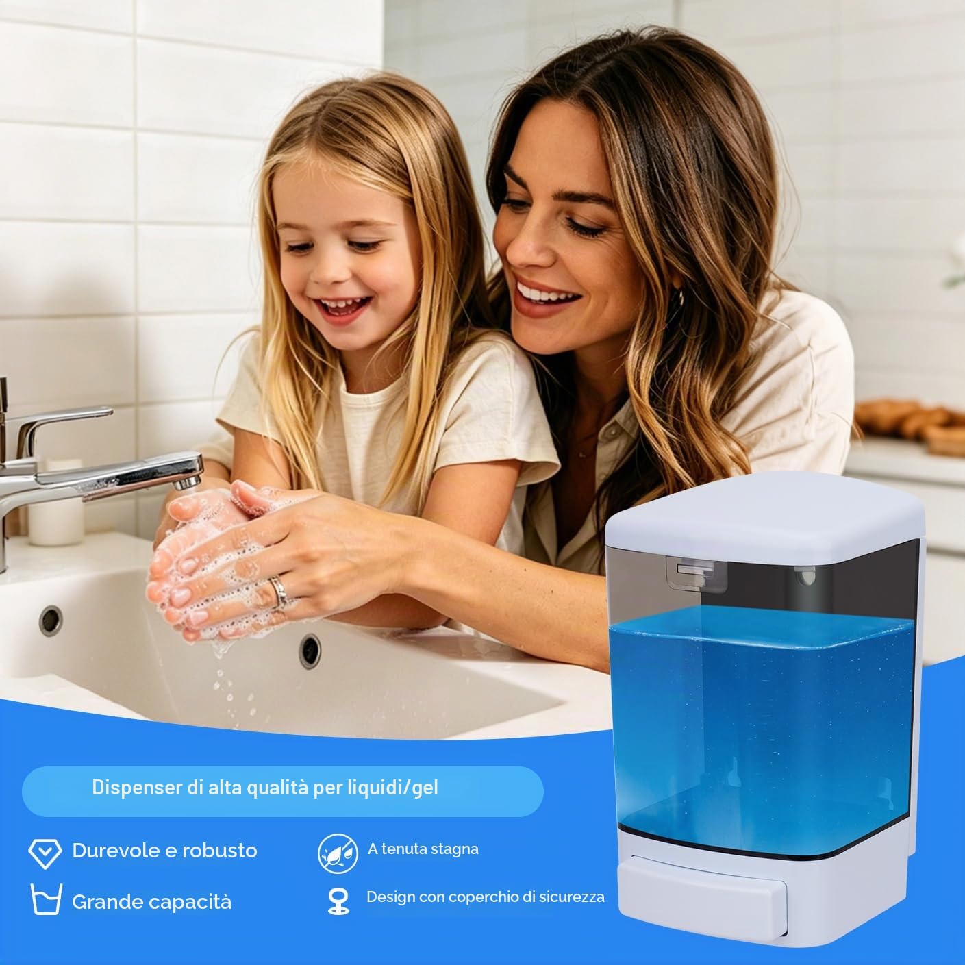 1000ML Dispenser di sapone manuale Condizionatore in plastica per shampoo a parete gel doccia dispenser camera pompa sapone per bagno o cucina