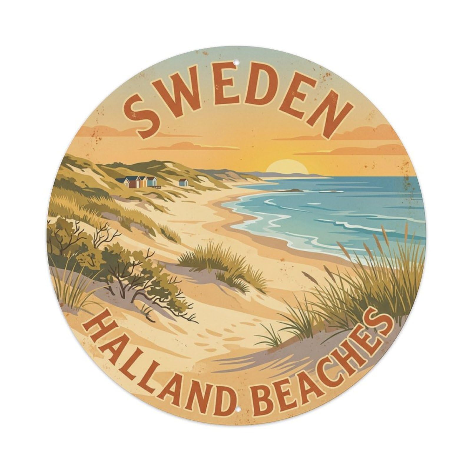 Vintage Travel Halland Sweden Beaches Metal Tin Sign