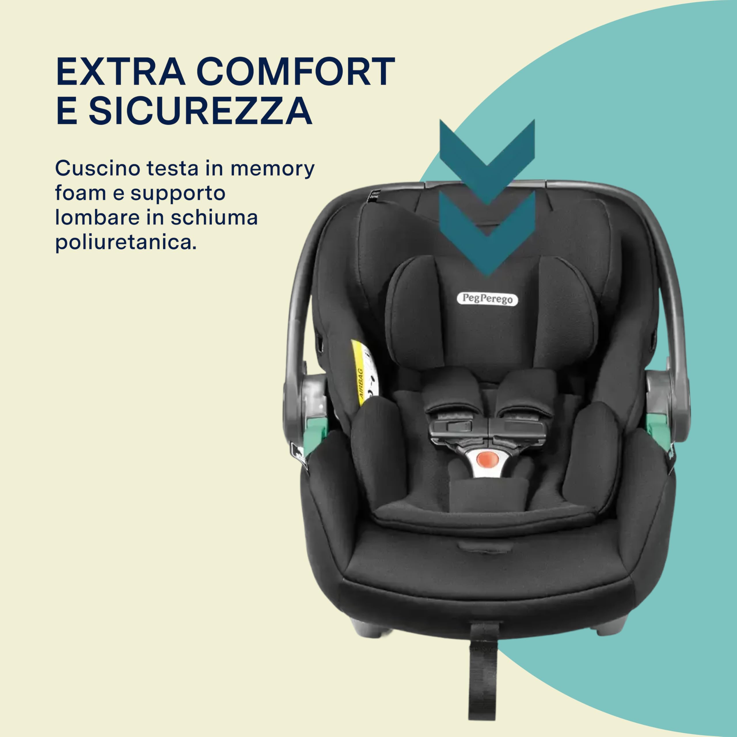 PEG Primo Viaggio Lounge - Seggiolino Auto Neonato Reclinabile ISOFIX (40-87 cm), 0-15 mesi, 0-13 kg, Capottina UPF 50+, Seduta Imbottita, Protezioni Laterali, Compatibile con Passeggini, Onyx