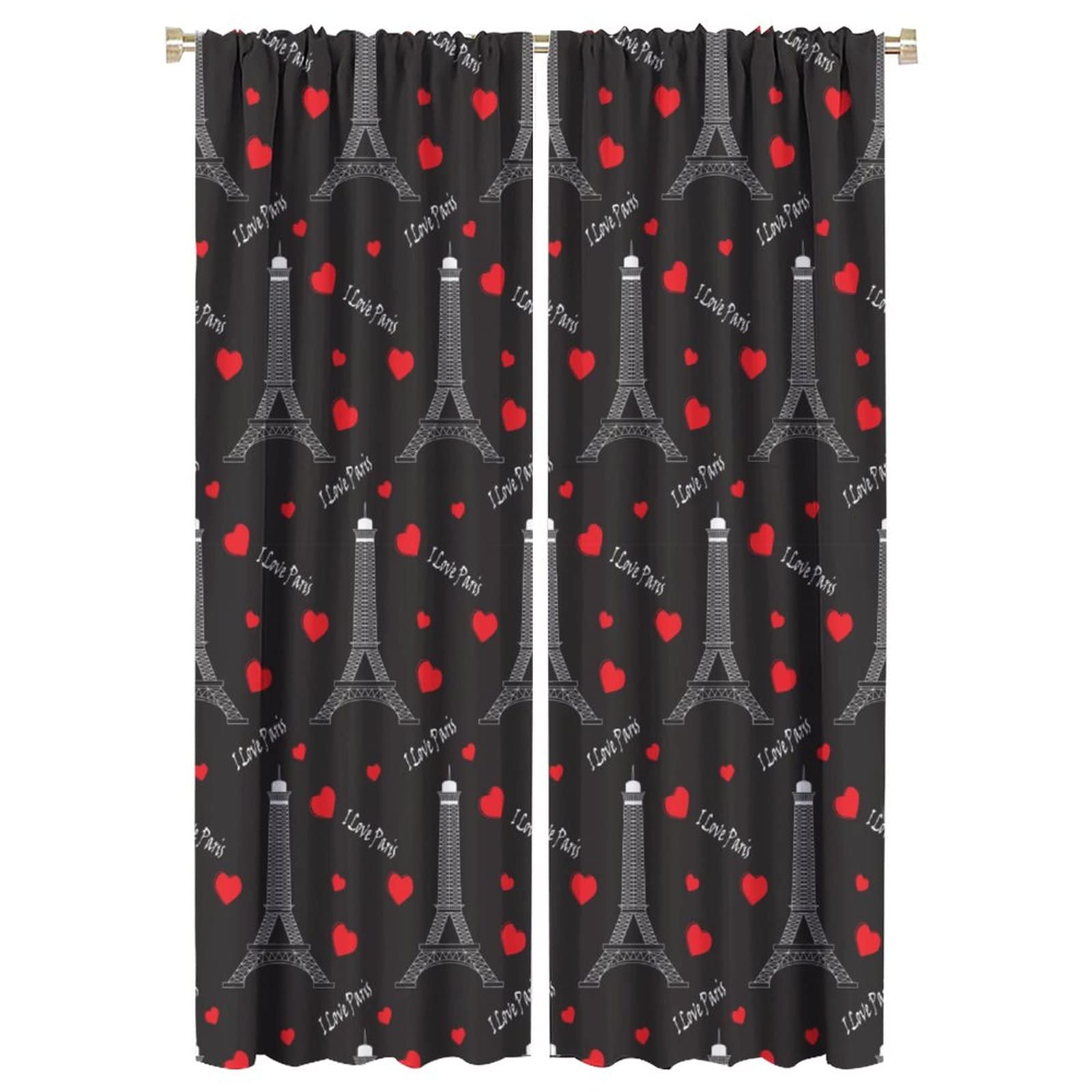 JESTRONRY Paris Pattern Print Curtains,French Eiffel Tower Romantic Home Decor Blackout Rod Pocket Window Drapes 2 Panel Set for Living Room Bedroom Kitchen Bathroom Decor W42xL63in