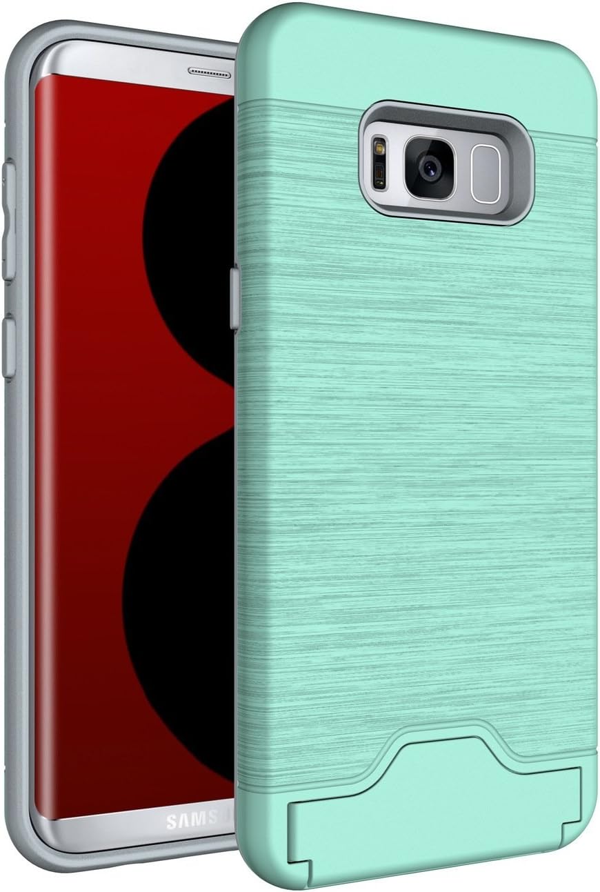 Samsung Galaxy S8 Phone Case | Slim Credit Card Holder | Store Bank, Debit, Personal ID | Galaxy S8 Metal Look Case | Phone Case | Phone Cover | for Girls | Boys| Men | Women (Mint)