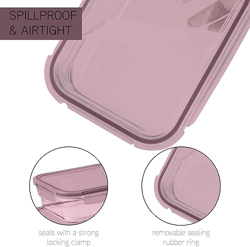 Miniatura 10 de COOK WITH COLOR Juego de recipientes de vidrio de borosilicato prémium de 32 piezas con divisores, 4 rectangulares, 8 redondos, 4 cuadrados, tapas a